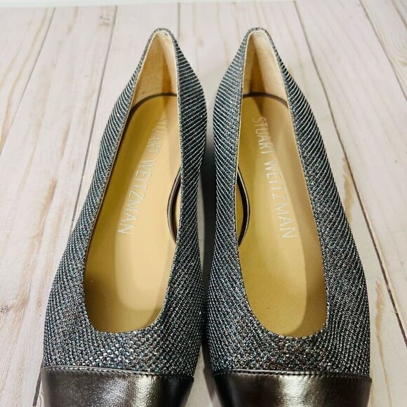 Stuart Weitzman Sleek Flat Gunmetal Silver Pewter Sparkle Glitter Flats NEW! Sz - Picture 3 of 12